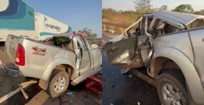 Imagem da notícia Motorista morre preso às ferragens em batida entre caminhonete e carreta na BR-158 (vídeo)